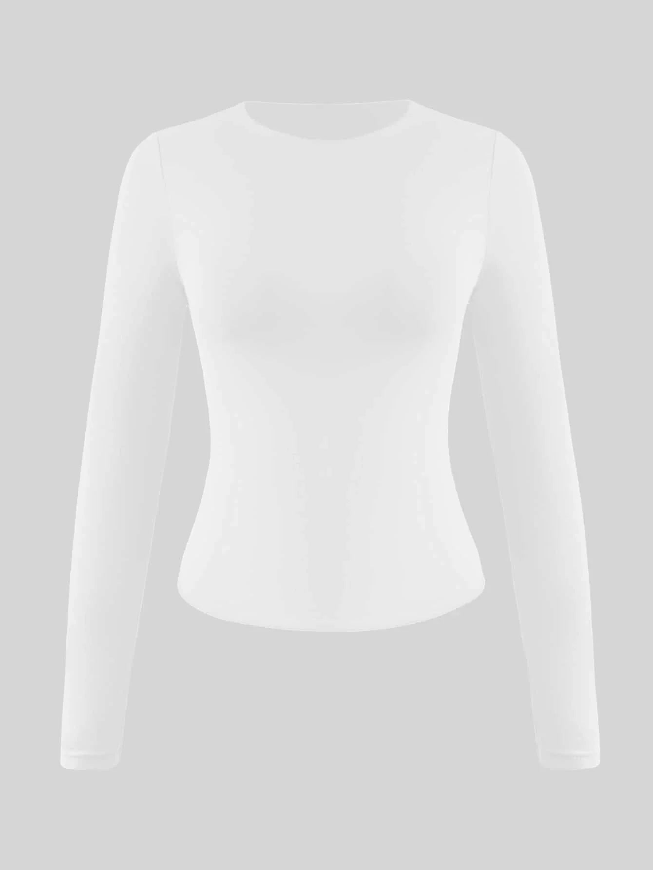 XLLAIS Fall Winter Spring Stretch Base Slim White Top Women Casual Club Long Sleeved T-Shirt
