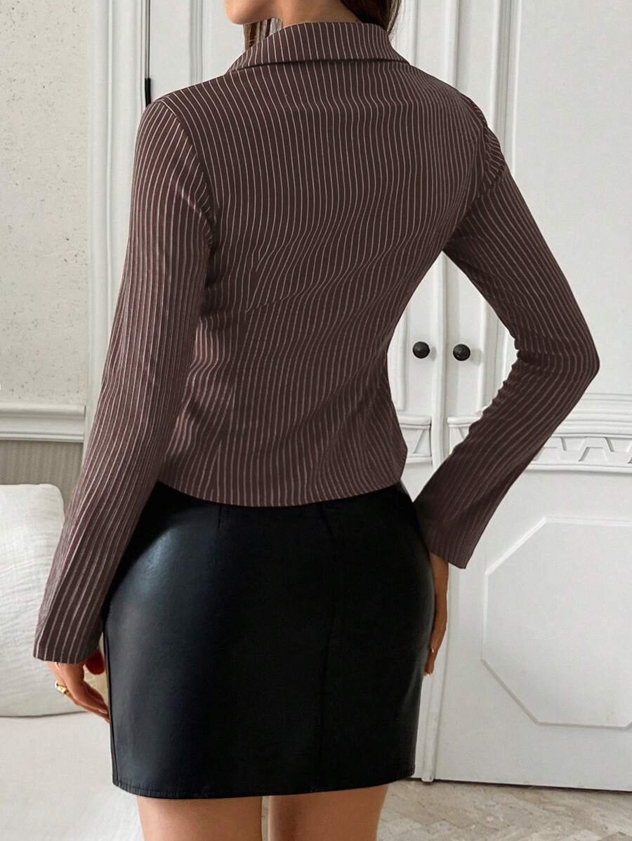 Women Striped Long Sleeve Work Shirt