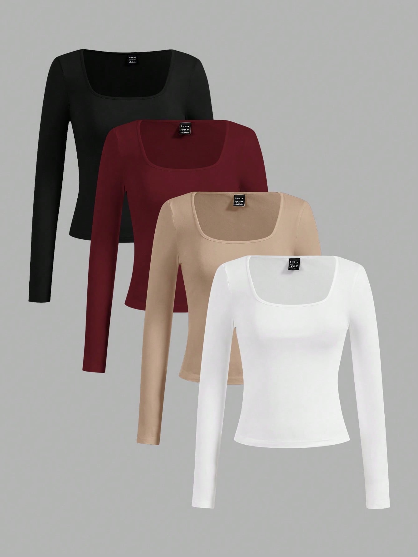 SHEIN Essnce 4pcs/Set Casual Solid Color Versatile Crew Neck Long Sleeve T-Shirts For Women, Suitable For Autumn/Winter,Fall