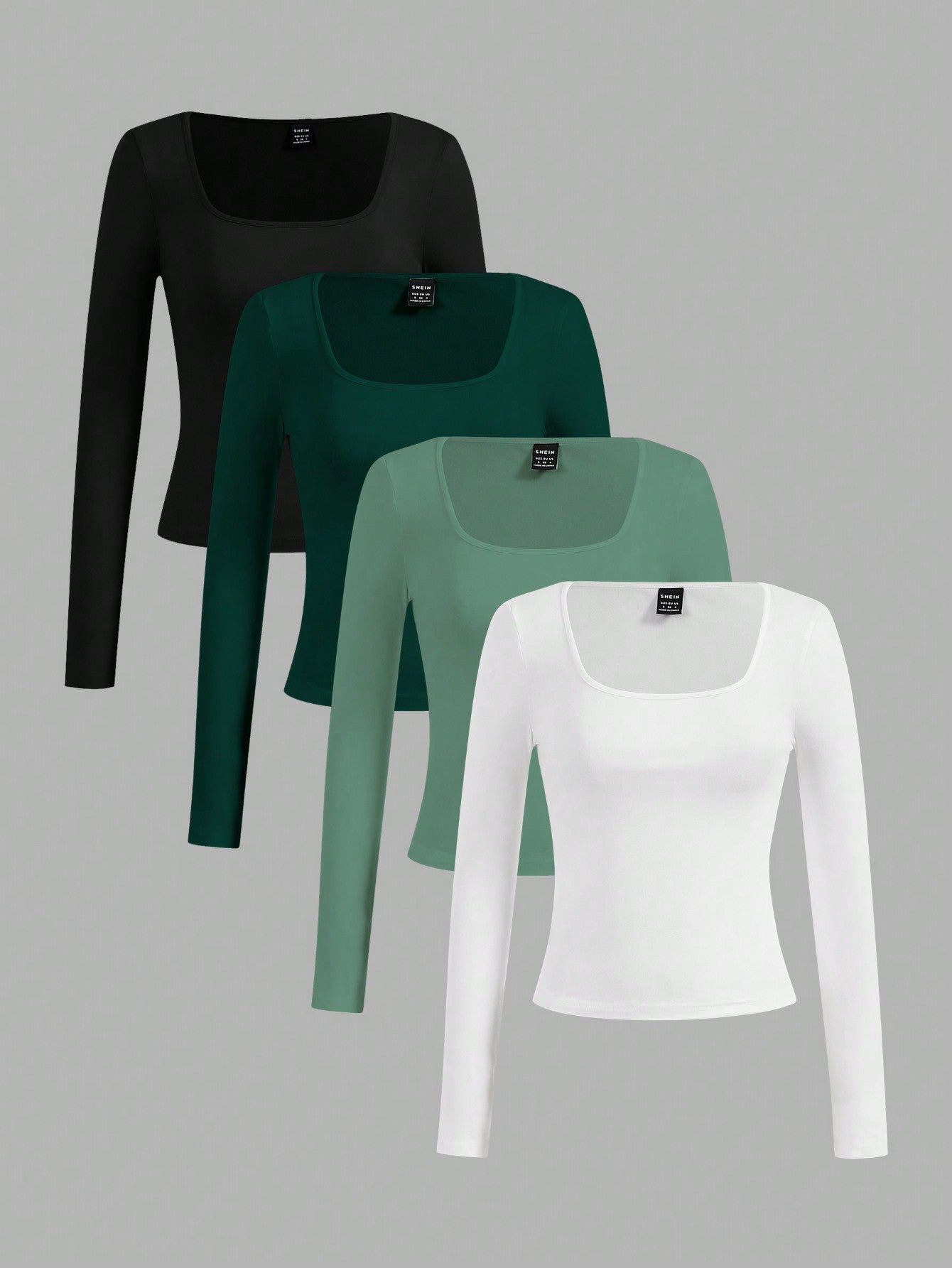 SHEIN Essnce 4pcs/Set Casual Solid Color Versatile Crew Neck Long Sleeve T-Shirts For Women, Suitable For Autumn/Winter,Fall