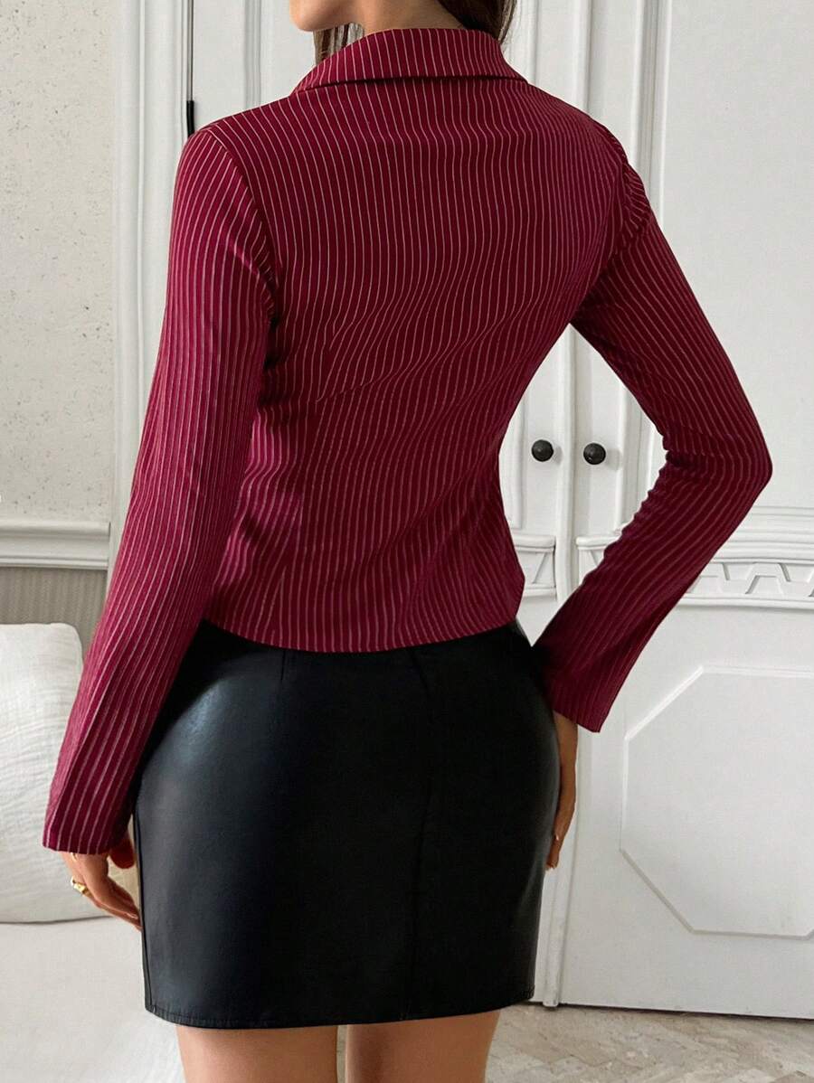 Women Striped Long Sleeve Work Shirt