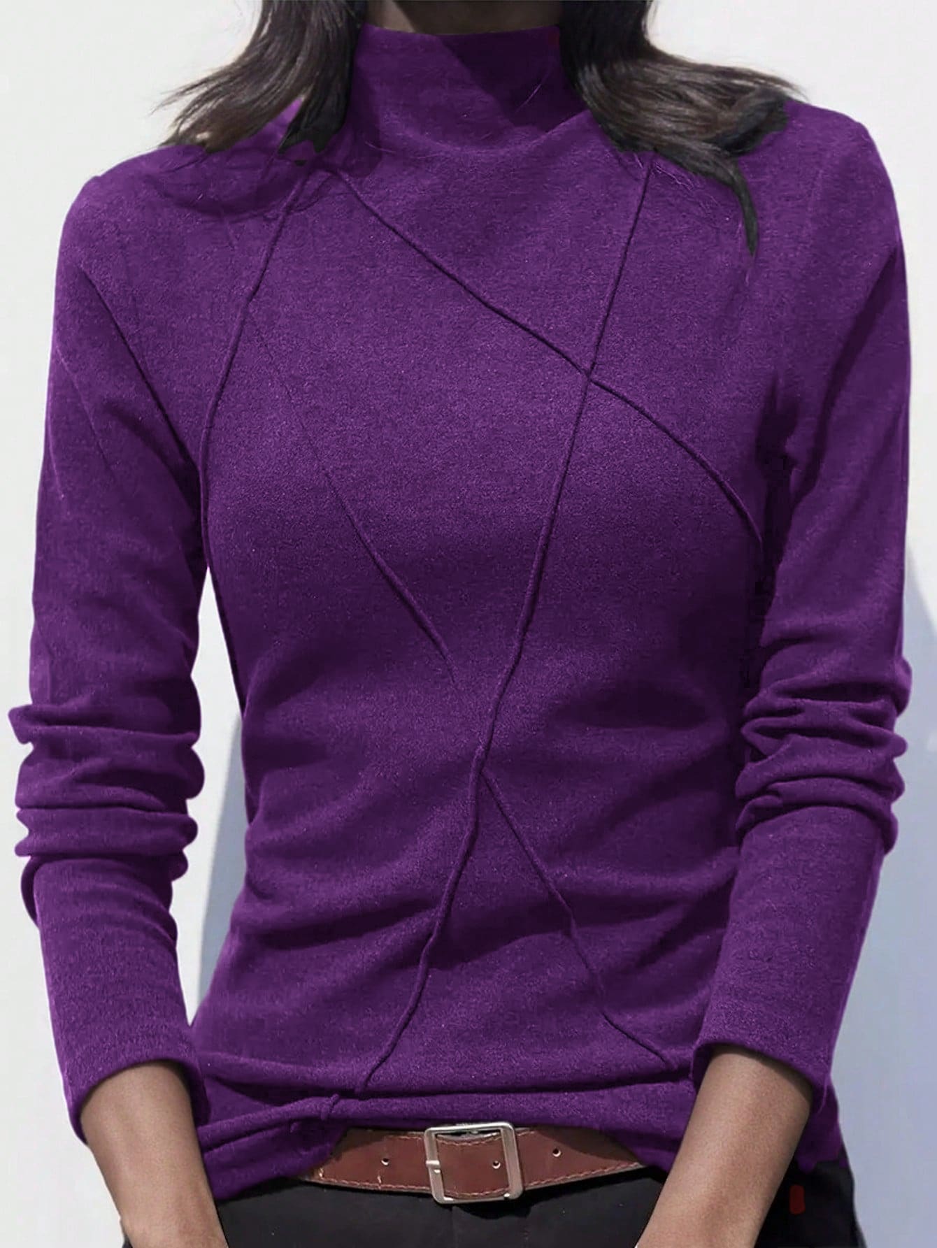 Velvet Patchwork Crew Neck Thermal Undershirt, Layering Top For Women, Autumn/Winter 2024