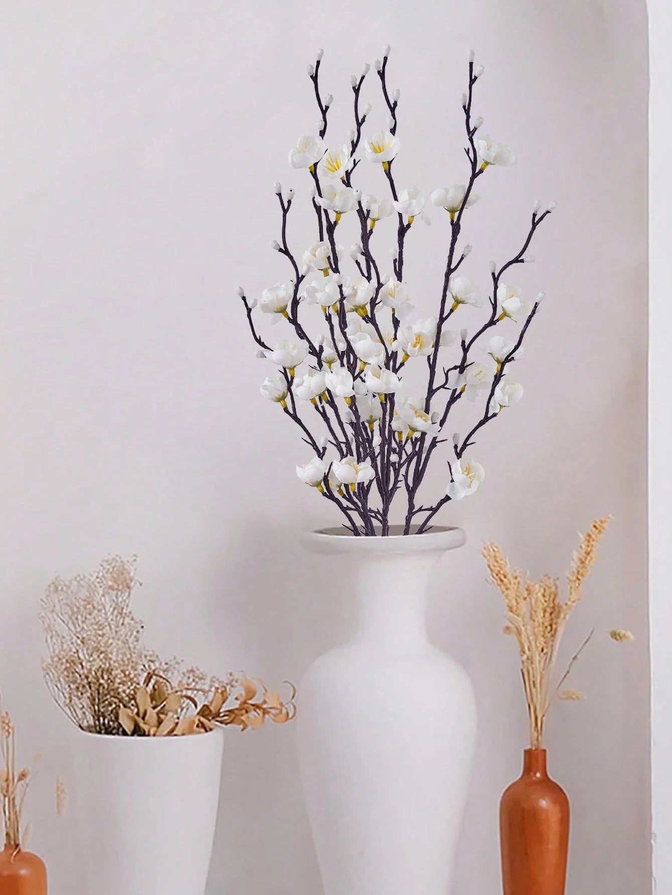 4/8pcs Artificial Flowers White Plum Blossom 21.7'' Fake Winter Sweet Long Stem Plastic Flowers Home Hotel Office Wedding Party Garden Decor