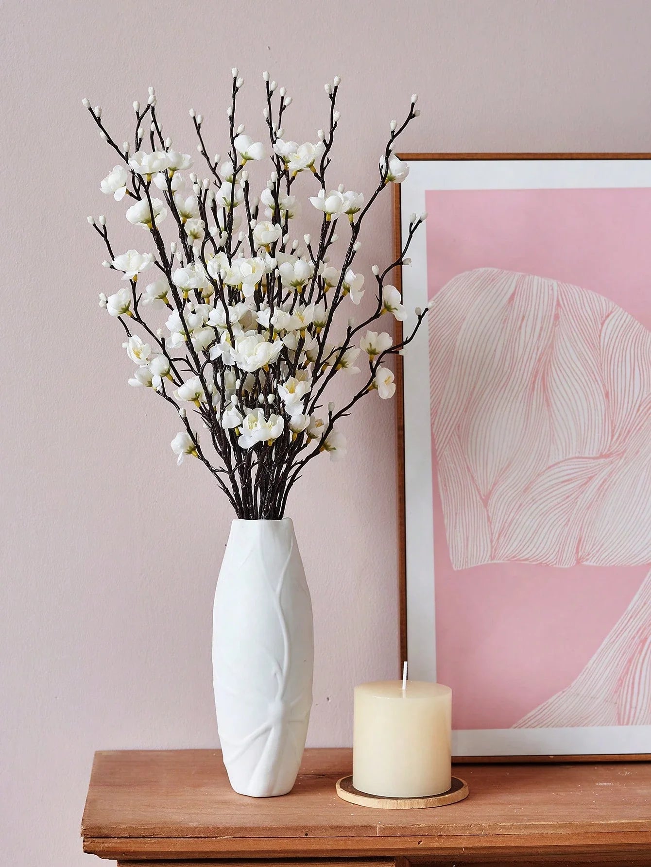 4/8pcs Artificial Flowers White Plum Blossom 21.7'' Fake Winter Sweet Long Stem Plastic Flowers Home Hotel Office Wedding Party Garden Decor