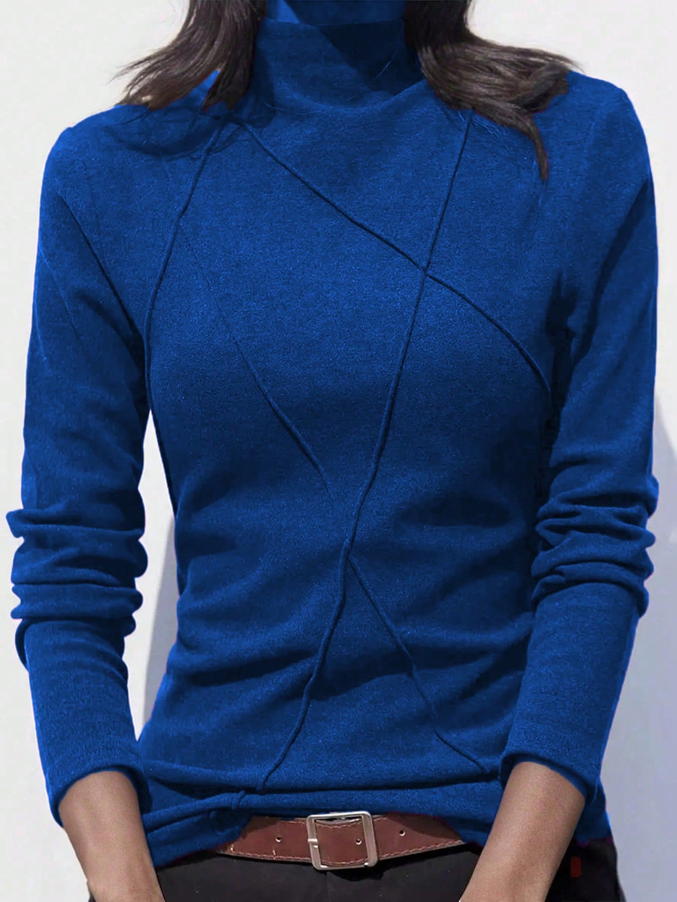 Velvet Patchwork Crew Neck Thermal Undershirt, Layering Top For Women, Autumn/Winter 2024