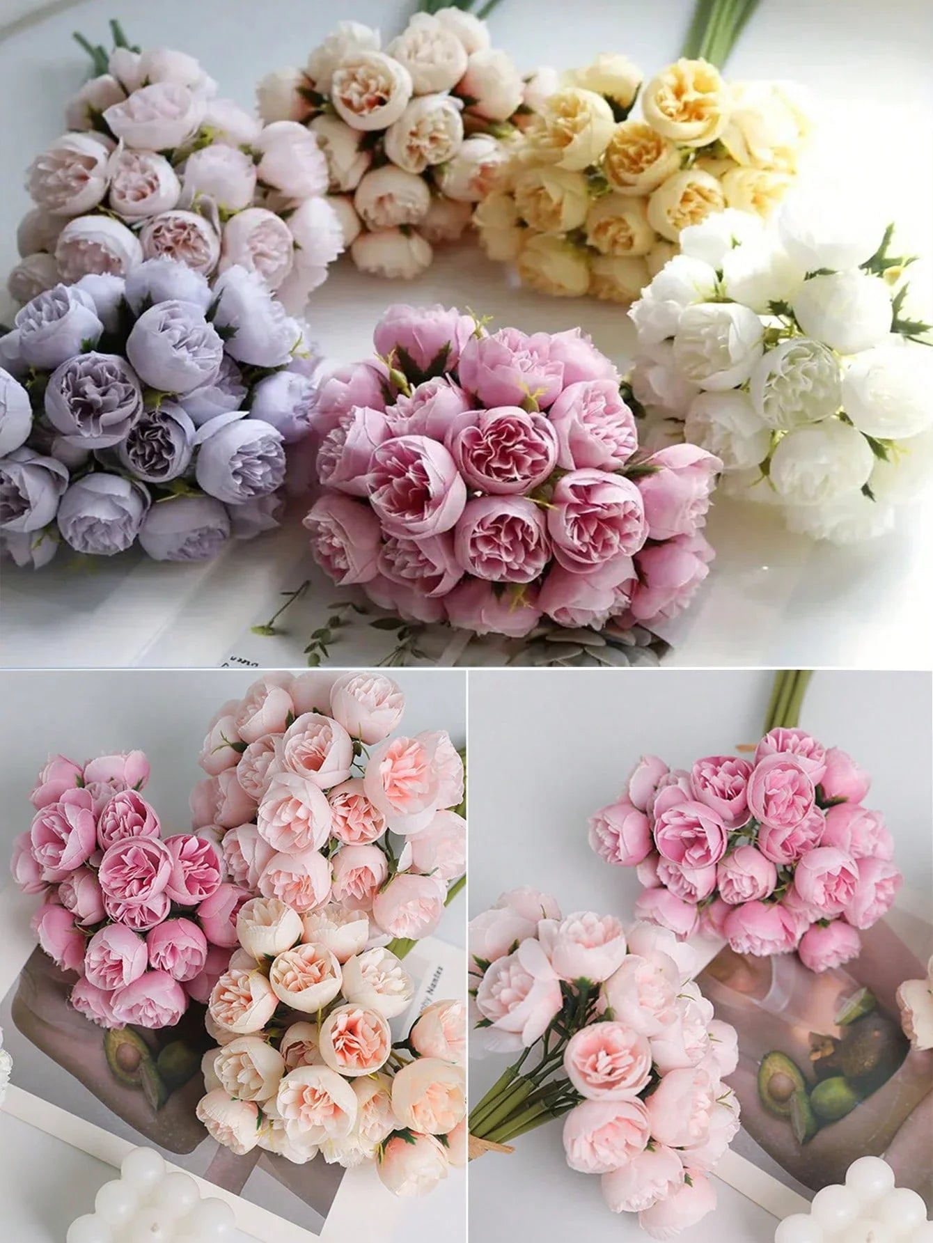 1 Bunch Silk Peony Bouquet Artificial Rose Flower 27 Flower Heads Artificial Peonies Flower For Home Wedding Party Centerpieces Arrangements Bridal Shower Decorations