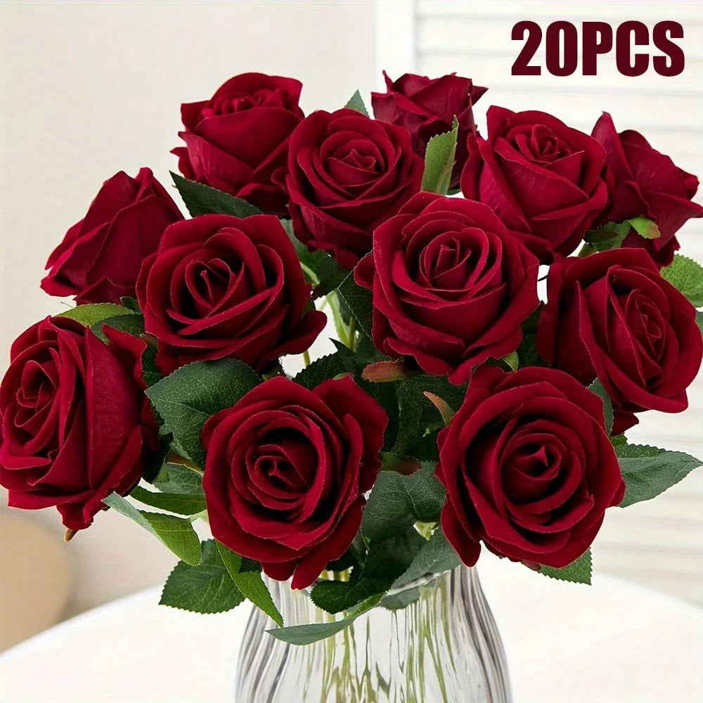 100pcs Artificial Deep Red Roses, Lifelike Flowers, Suitable For DIY Wedding Bouquets, Tabletop Decor, Bridal Shower, Valentine's Day Decoration, Baby Shower, Home Decor, Living Room, Dining Table, Wall, Garden, Wreath, Bedroom Decoration, Etc.