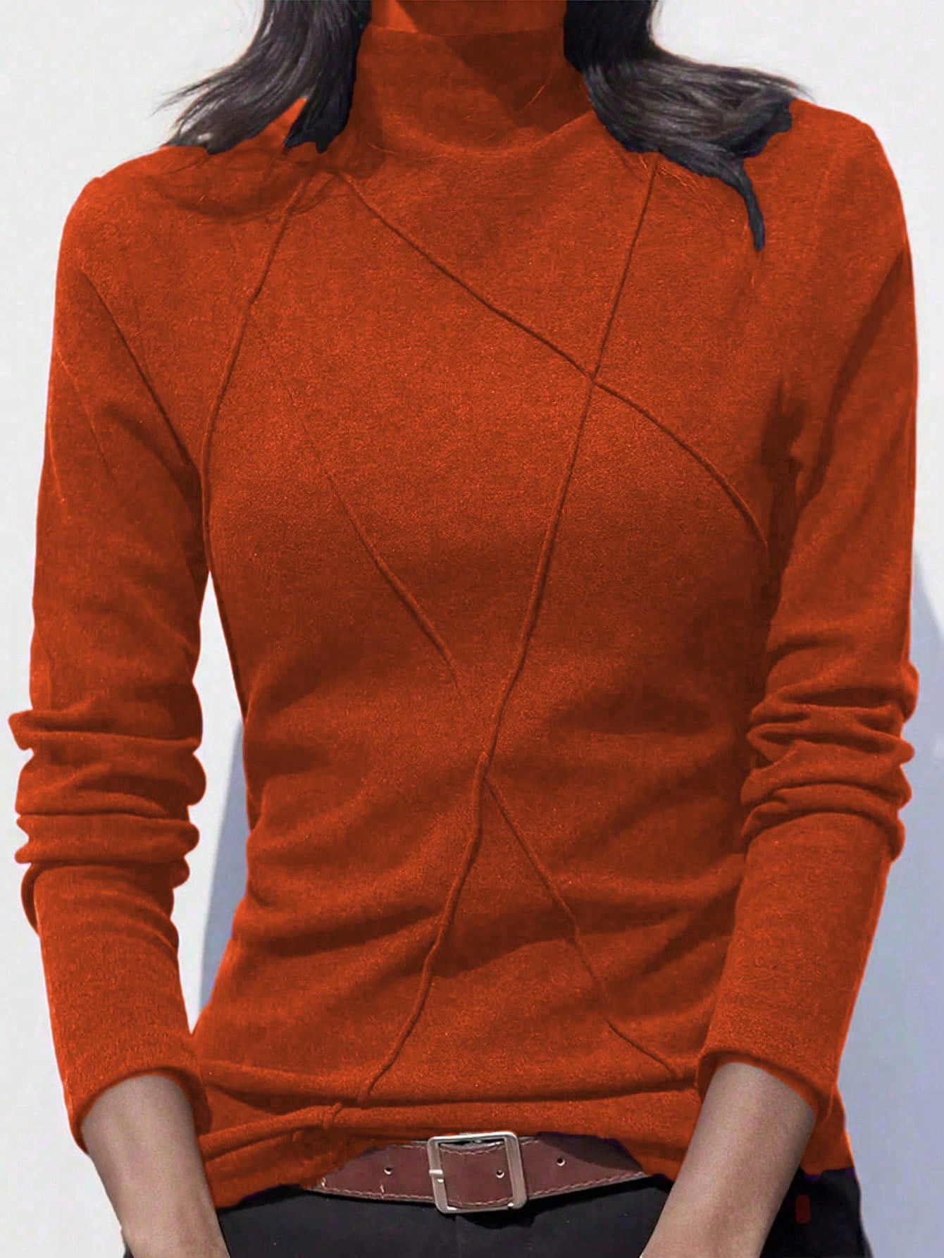 Velvet Patchwork Crew Neck Thermal Undershirt, Layering Top For Women, Autumn/Winter 2024