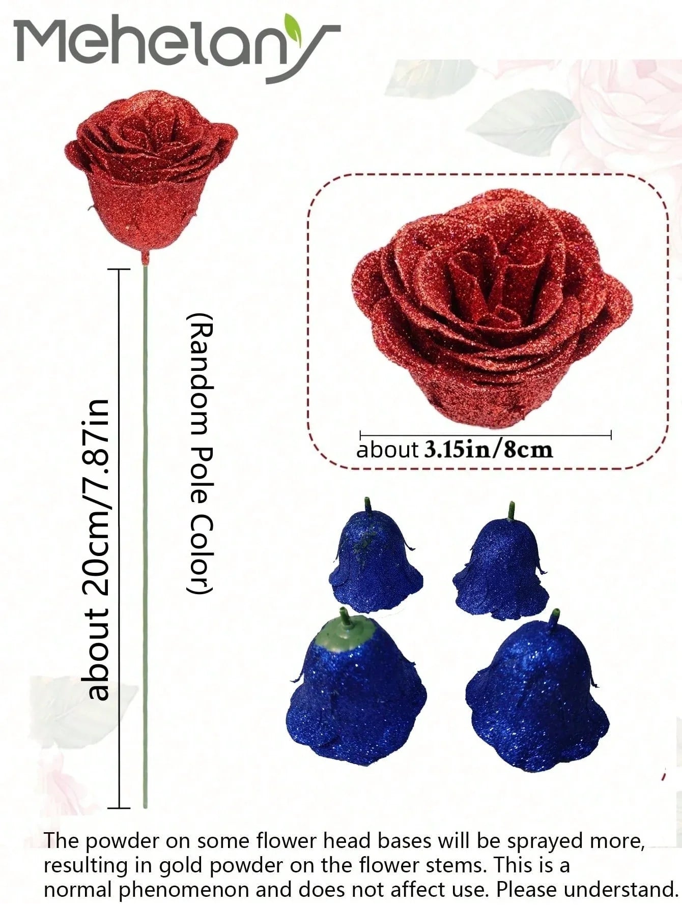 MEHELANY 12pcs 2.76 Inch Glitter Rose Bouquet, DIY Artificial Glitter Flower Bouquet, Red Fake Flowers, Artificial Roses, Everlasting Shiny Artificial Rose Bouquet, Suitable For Anniversary, Engagement, Wedding Gift, Home Decor, Office Kitchen Decor, Part