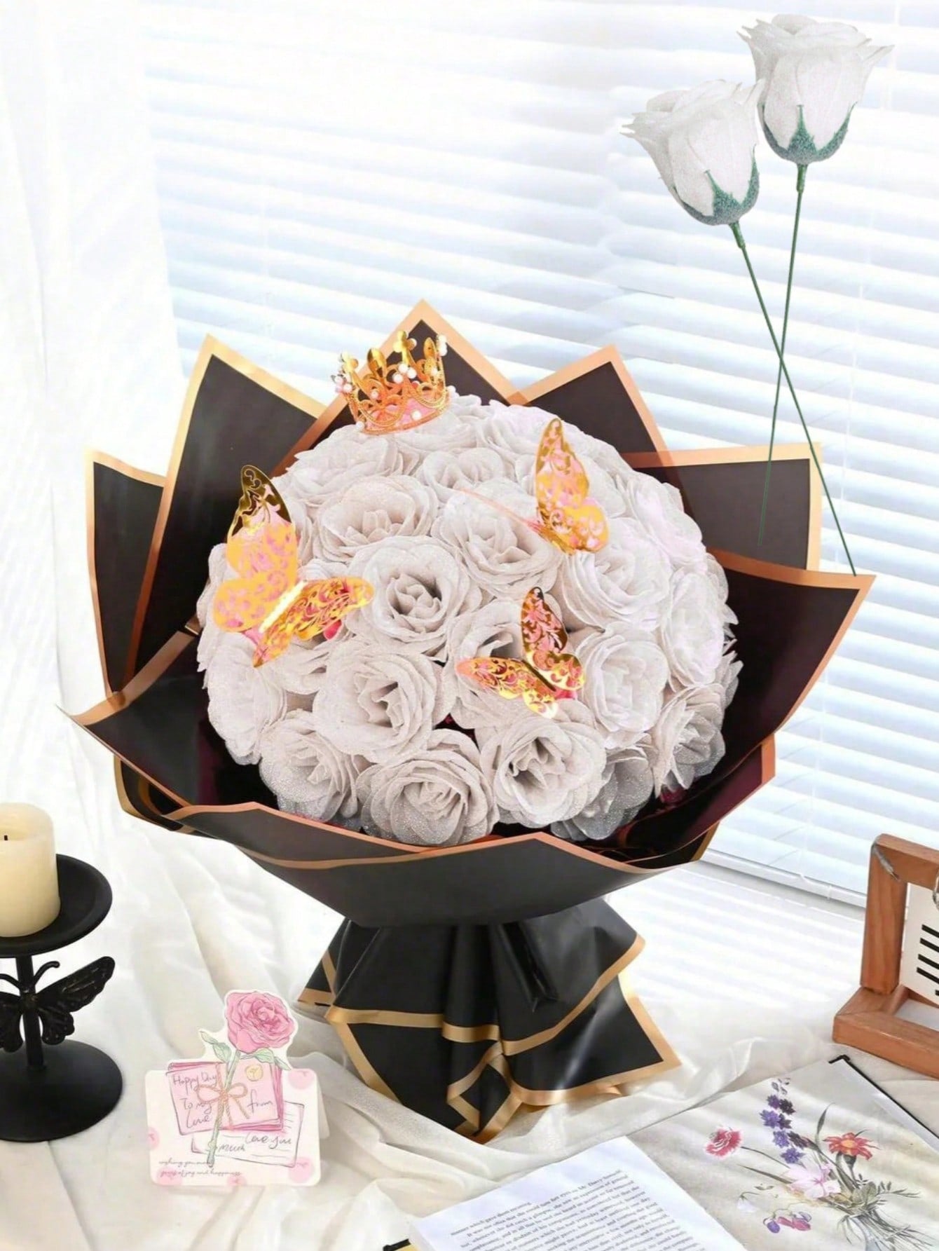 MEHELANY 12pcs 2.76 Inch Glitter Rose Bouquet, DIY Artificial Glitter Flower Bouquet, Red Fake Flowers, Artificial Roses, Everlasting Shiny Artificial Rose Bouquet, Suitable For Anniversary, Engagement, Wedding Gift, Home Decor, Office Kitchen Decor, Part