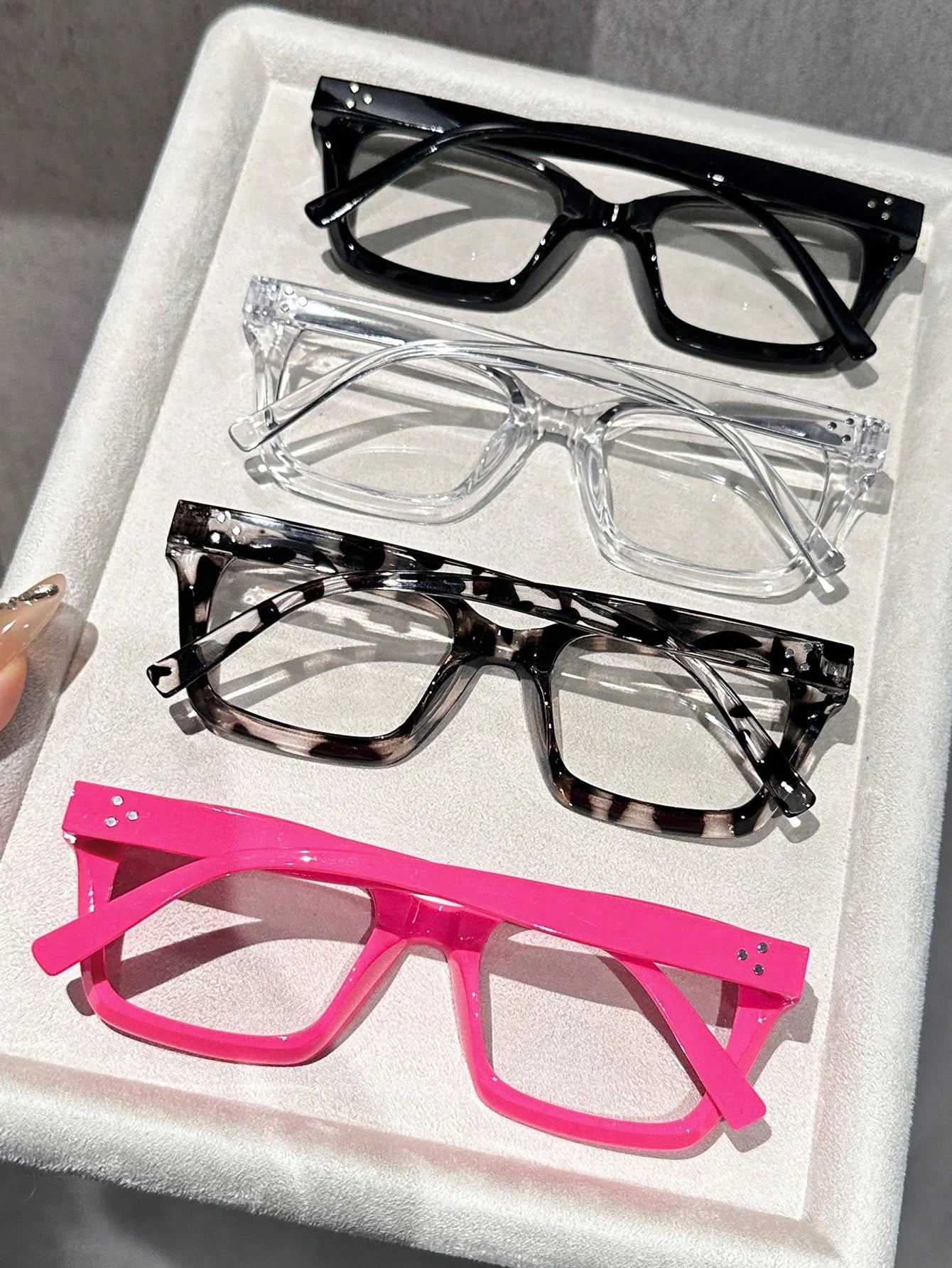 4pcs Women's Geometric Multi-Color Plastic Modern Minimalist Transparent Glasses, Suitable For Daily Life, Dates, Outings And Other Occasions