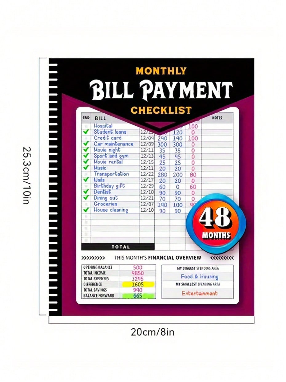 LocalA New Journey Of 48 Months Of Financial Planning! This Bill Payment And Budget Tracking Program Includes A Monthly Financial Organizer Notebook To Help You Clearly Record Your Household Expenditure List. From Income To Expenses, It Provides A Compreh
