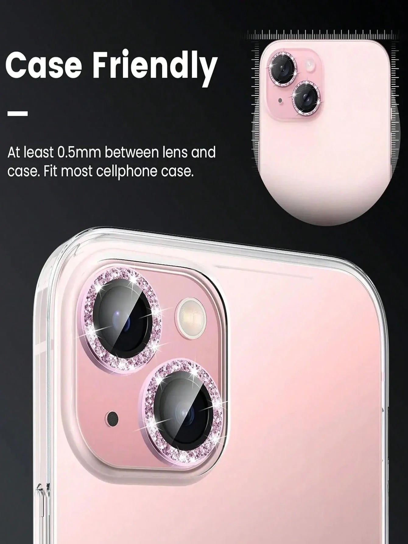 3pcs Compatible With IPhone17 16 15 14 13 12 11Plus Camera Lens Protection Film, Scratch Resistant Shiny Metal Ring, Women's Lens Protection Cover, Cute Lens Protection Accessories, Pink