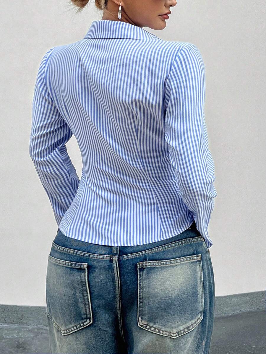 Women Striped Long Sleeve Work Shirt