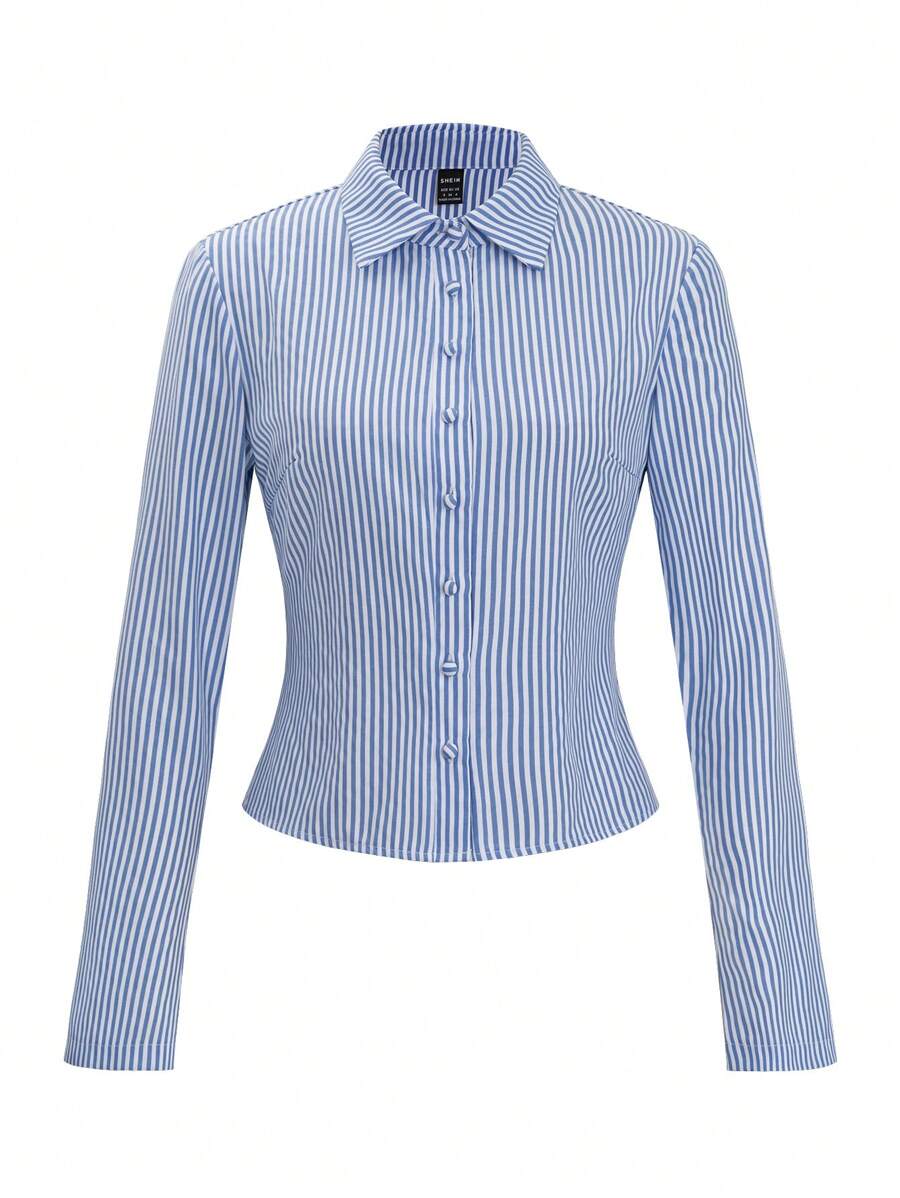 Women Striped Long Sleeve Work Shirt