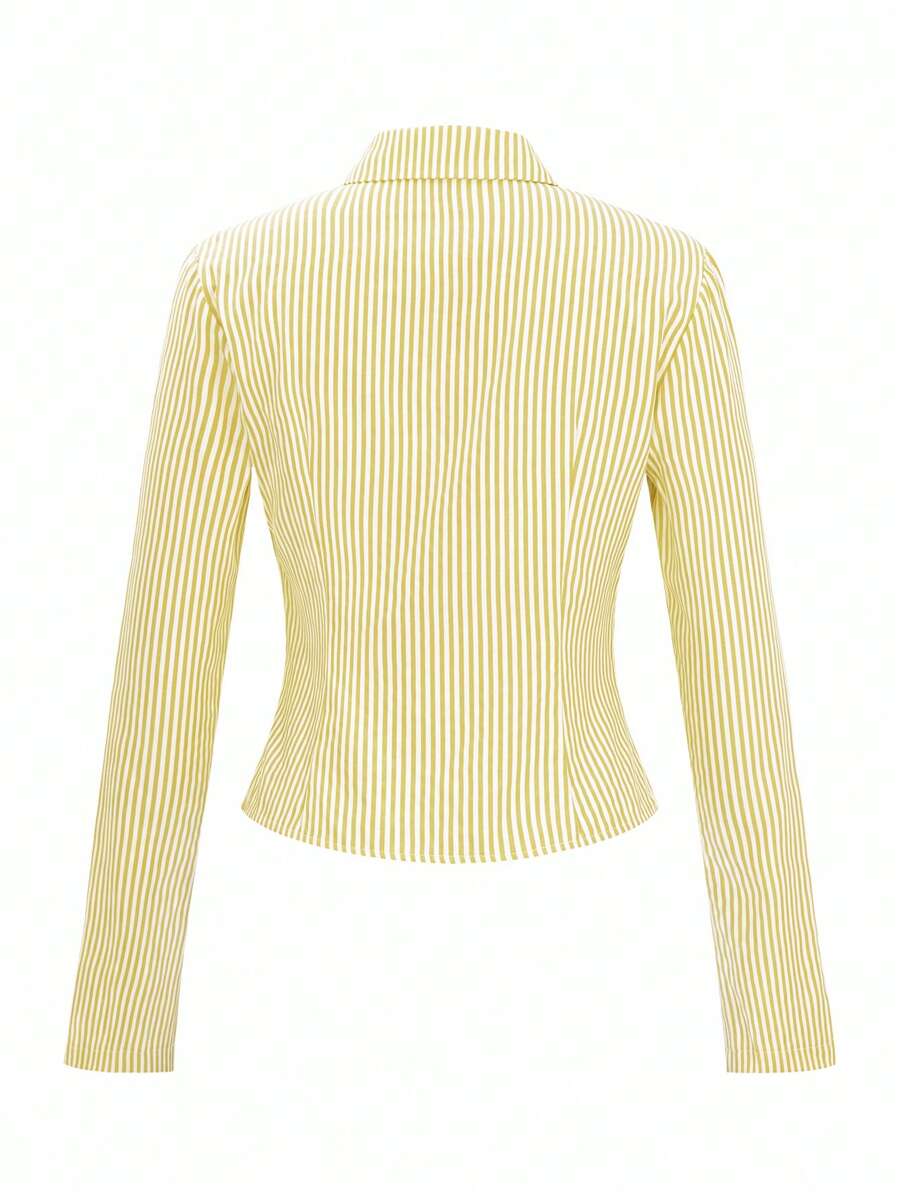 Women Striped Long Sleeve Work Shirt