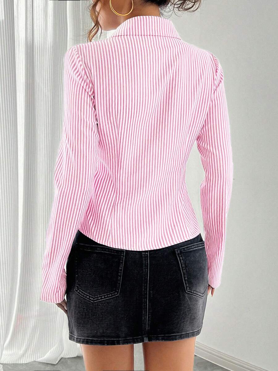 Women Striped Long Sleeve Work Shirt