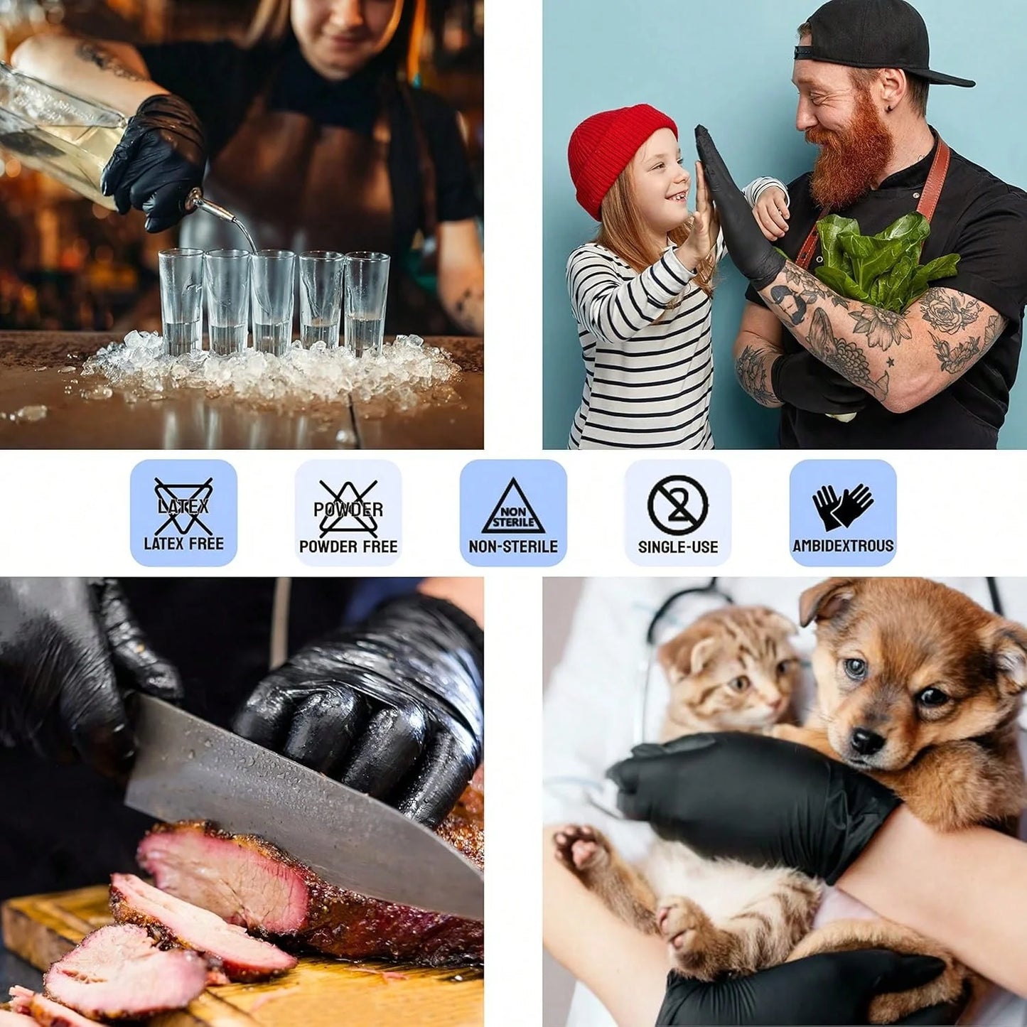 Local100pc Disposable Nitrile Black 3.5-Mil Latex Free Tattto Nail Hair Salon Cleaning Gloves