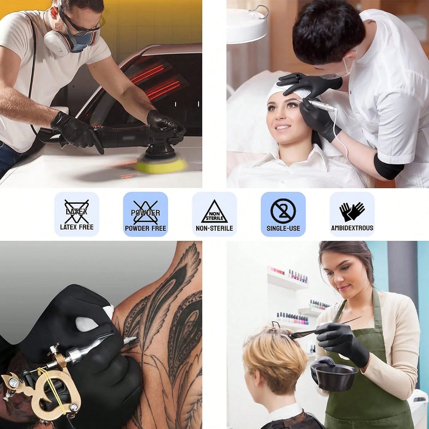 Local100pc Disposable Nitrile Black 3.5-Mil Latex Free Tattto Nail Hair Salon Cleaning Gloves