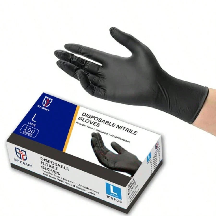 Local100pc Disposable Nitrile Black 3.5-Mil Latex Free Tattto Nail Hair Salon Cleaning Gloves