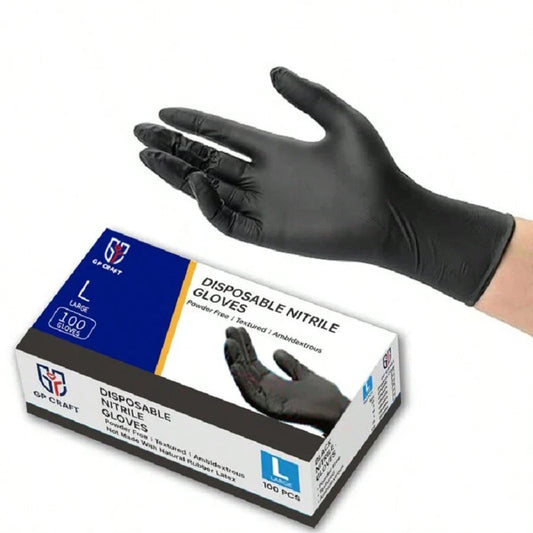 Local100pc Disposable Nitrile Black 3.5-Mil Latex Free Tattto Nail Hair Salon Cleaning Gloves