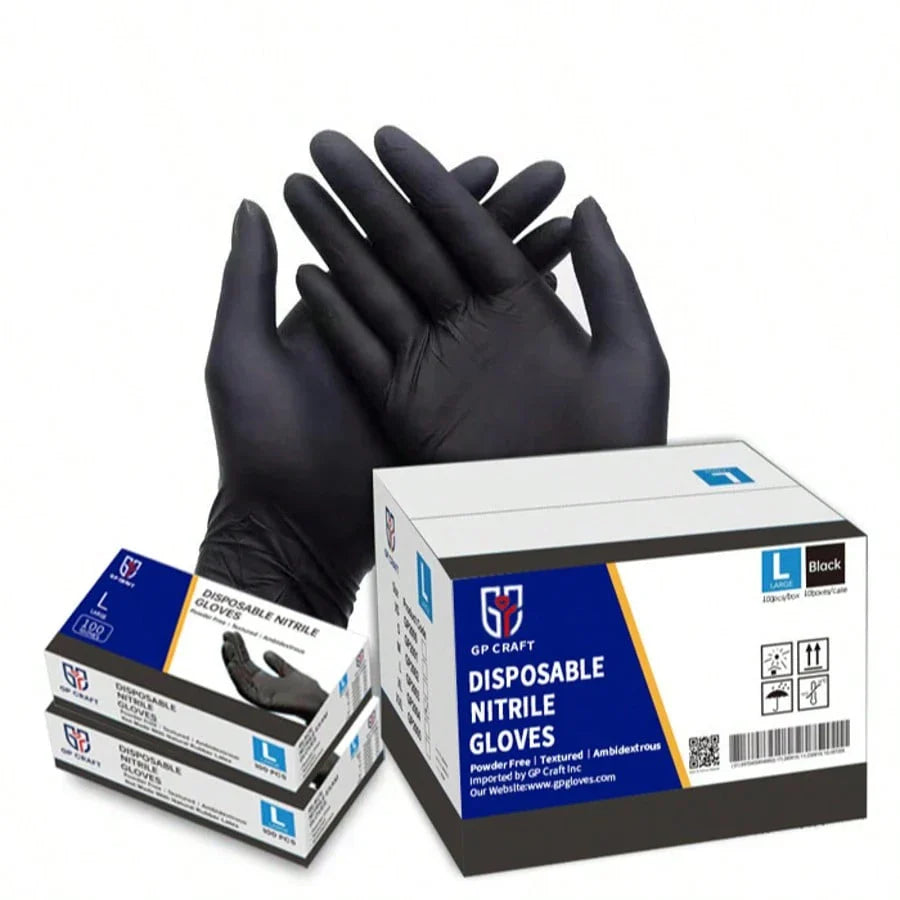 Local100pc Disposable Nitrile Black 3.5-Mil Latex Free Tattto Nail Hair Salon Cleaning Gloves
