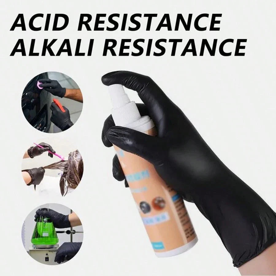 Local100pc Disposable Nitrile Black 3.5-Mil Latex Free Tattto Nail Hair Salon Cleaning Gloves