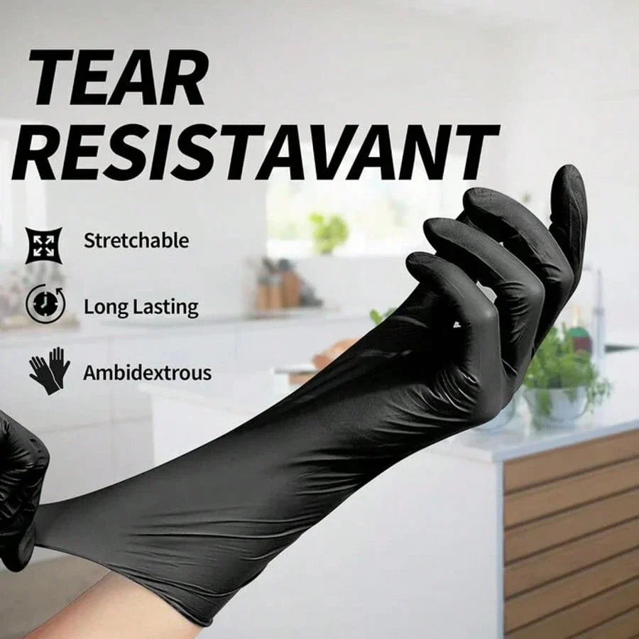 Local100pc Disposable Nitrile Black 3.5-Mil Latex Free Tattto Nail Hair Salon Cleaning Gloves