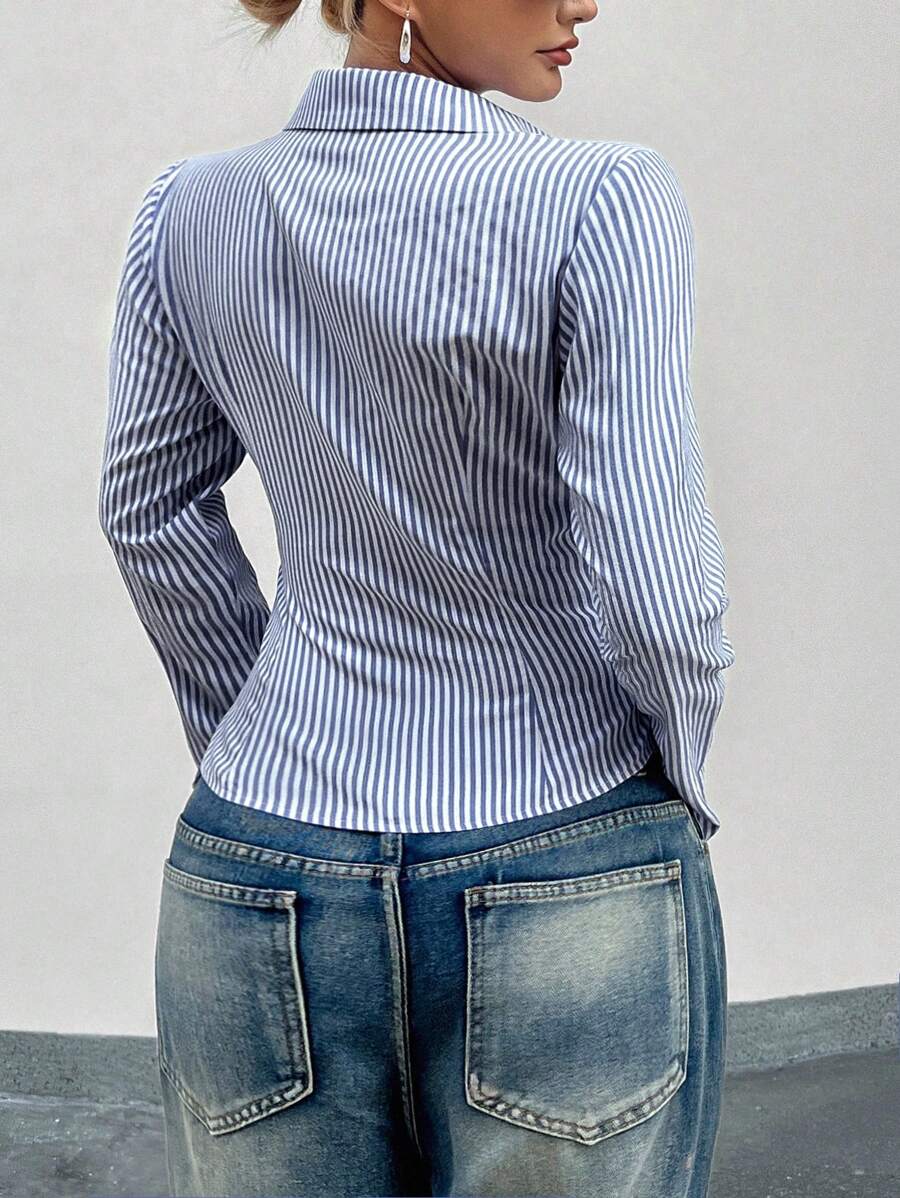 Women Striped Long Sleeve Work Shirt