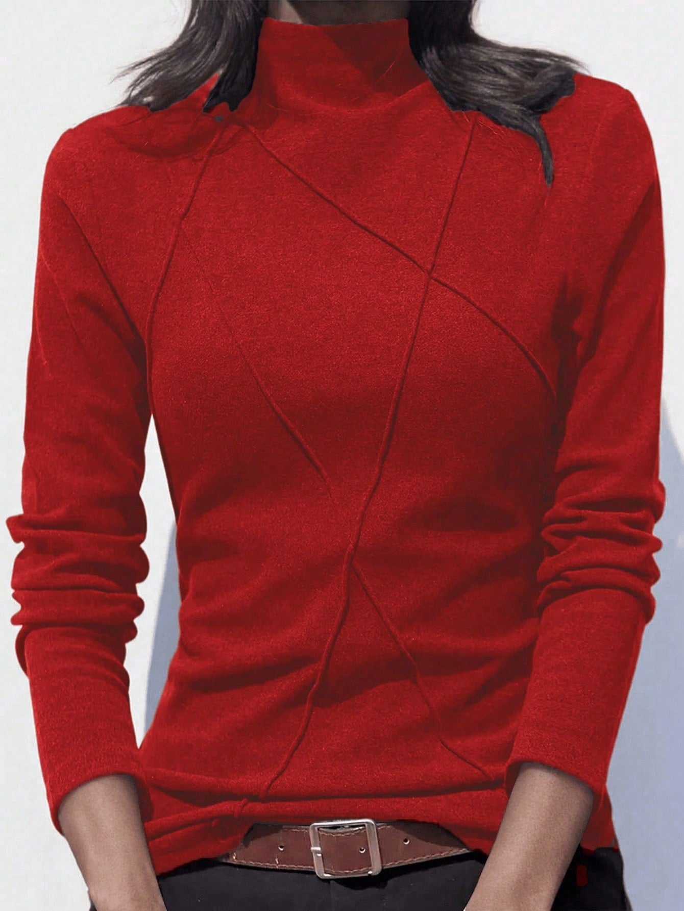 Velvet Patchwork Crew Neck Thermal Undershirt, Layering Top For Women, Autumn/Winter 2024