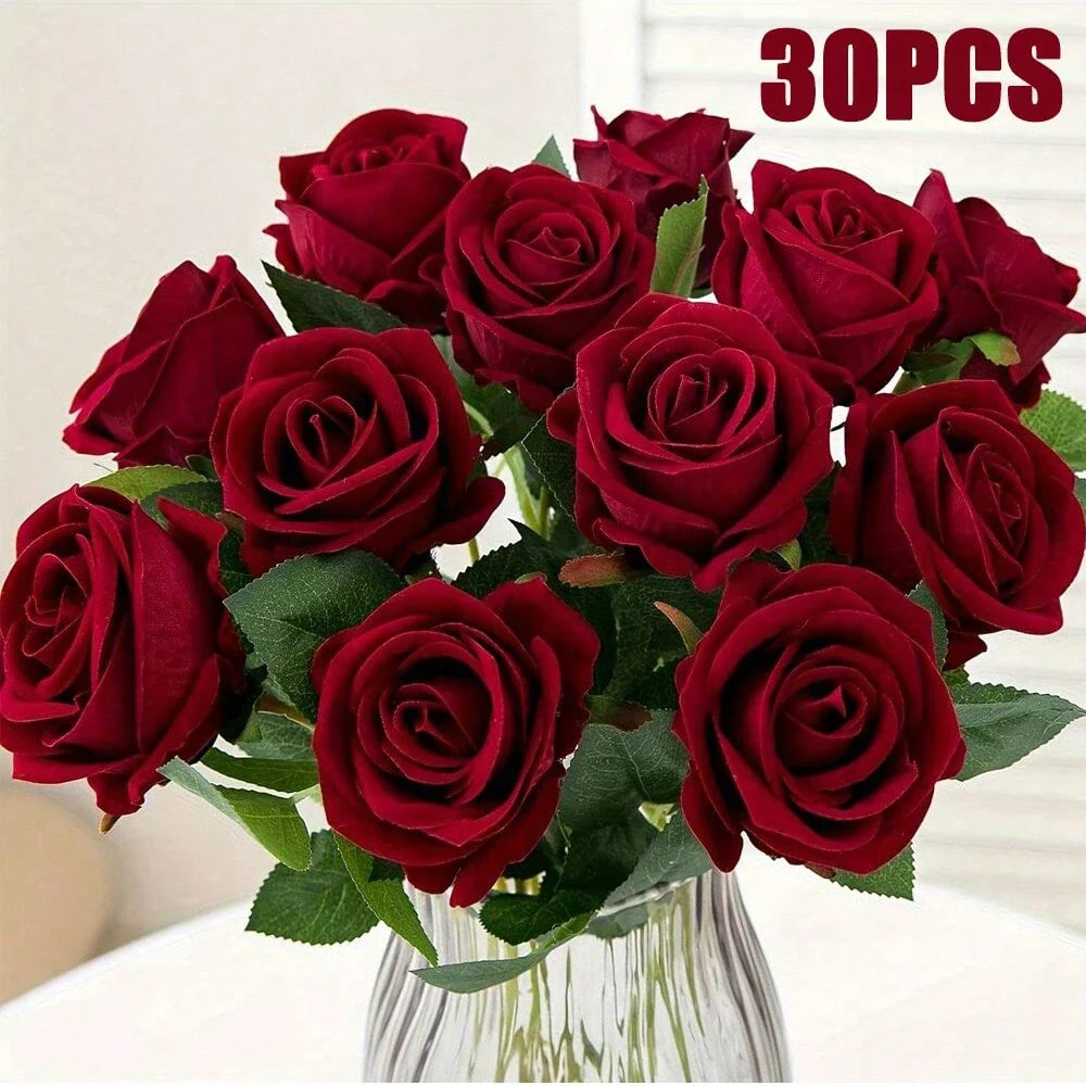 100pcs Artificial Deep Red Roses, Lifelike Flowers, Suitable For DIY Wedding Bouquets, Tabletop Decor, Bridal Shower, Valentine's Day Decoration, Baby Shower, Home Decor, Living Room, Dining Table, Wall, Garden, Wreath, Bedroom Decoration, Etc.