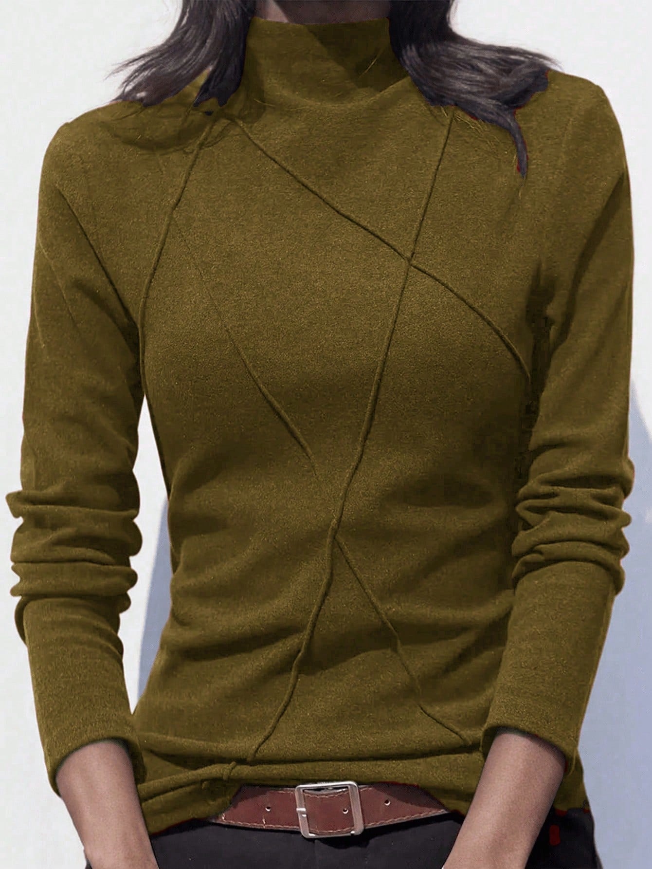 Velvet Patchwork Crew Neck Thermal Undershirt, Layering Top For Women, Autumn/Winter 2024