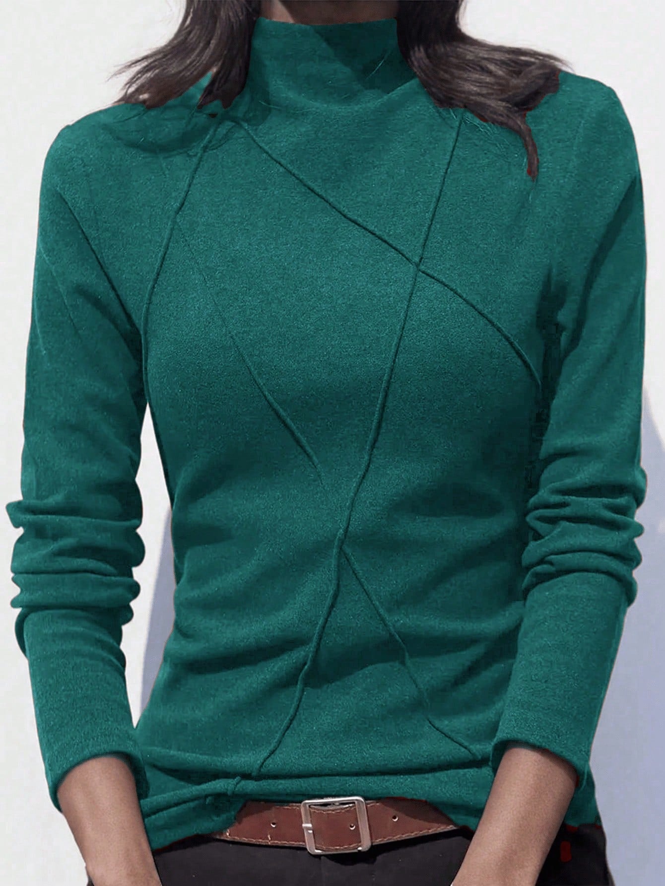 Velvet Patchwork Crew Neck Thermal Undershirt, Layering Top For Women, Autumn/Winter 2024
