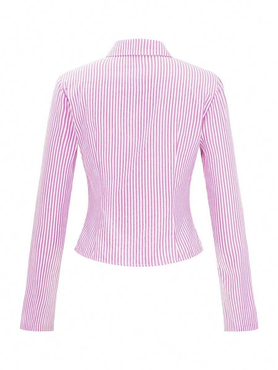 Women Striped Long Sleeve Work Shirt