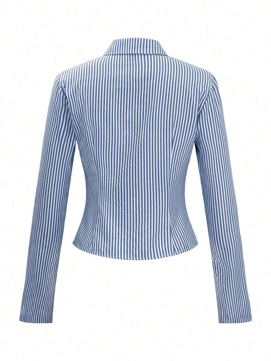 Women Striped Long Sleeve Work Shirt