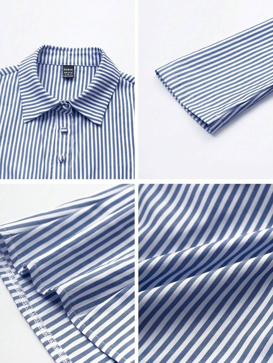 Women Striped Long Sleeve Work Shirt