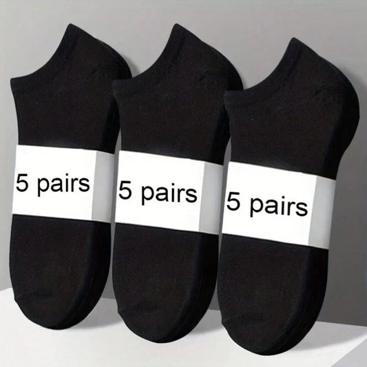 Local5 Pairs Of Thin - Sweat Absorbing And Comfortable, Available In 3 Colors (Black/Gray/White), Solid Color Design, Fashionable And Casual Socks, Suitable For Daily Leisure And Office Wear, Comfortable And Fitting