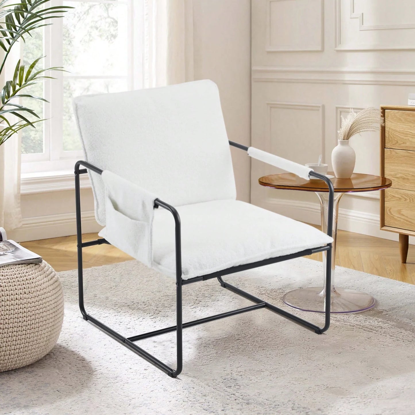 Modern Teddy Fleece Sling Accent Chair