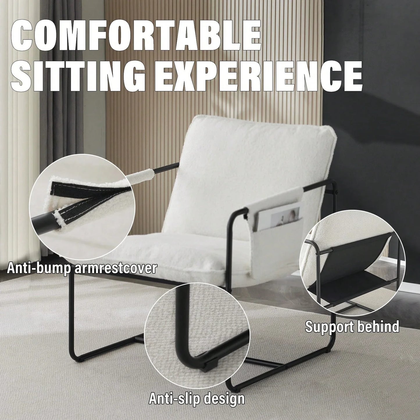 Modern Teddy Fleece Sling Accent Chair