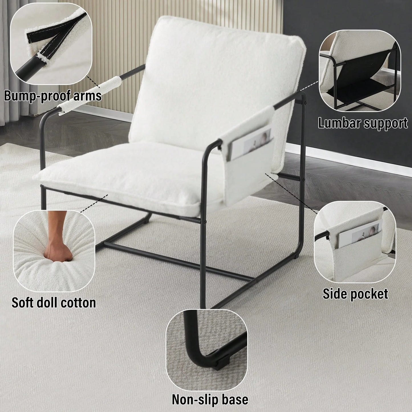 Modern Teddy Fleece Sling Accent Chair