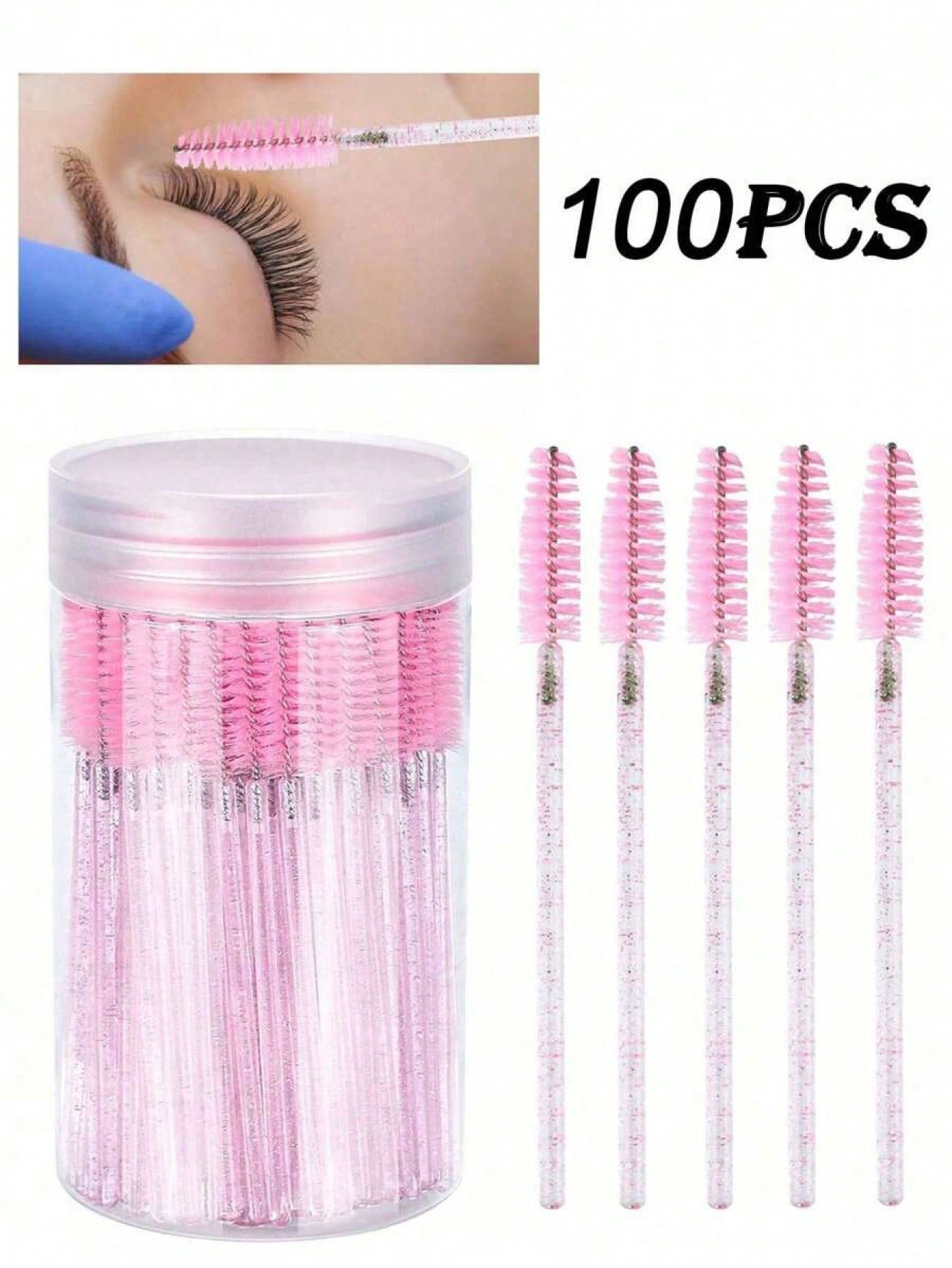 200/100/50/10 Mascara Brushes, Eye Black Stick With Container, Disposable Curved Eyebrow Brush, Eyelash Extension Brush, Eyebrow Brush, Castor Oil Brush (Crystal Powder),Eyebrow Brush,Eyeshadow Brush,Spoolie,Spoolie Brush