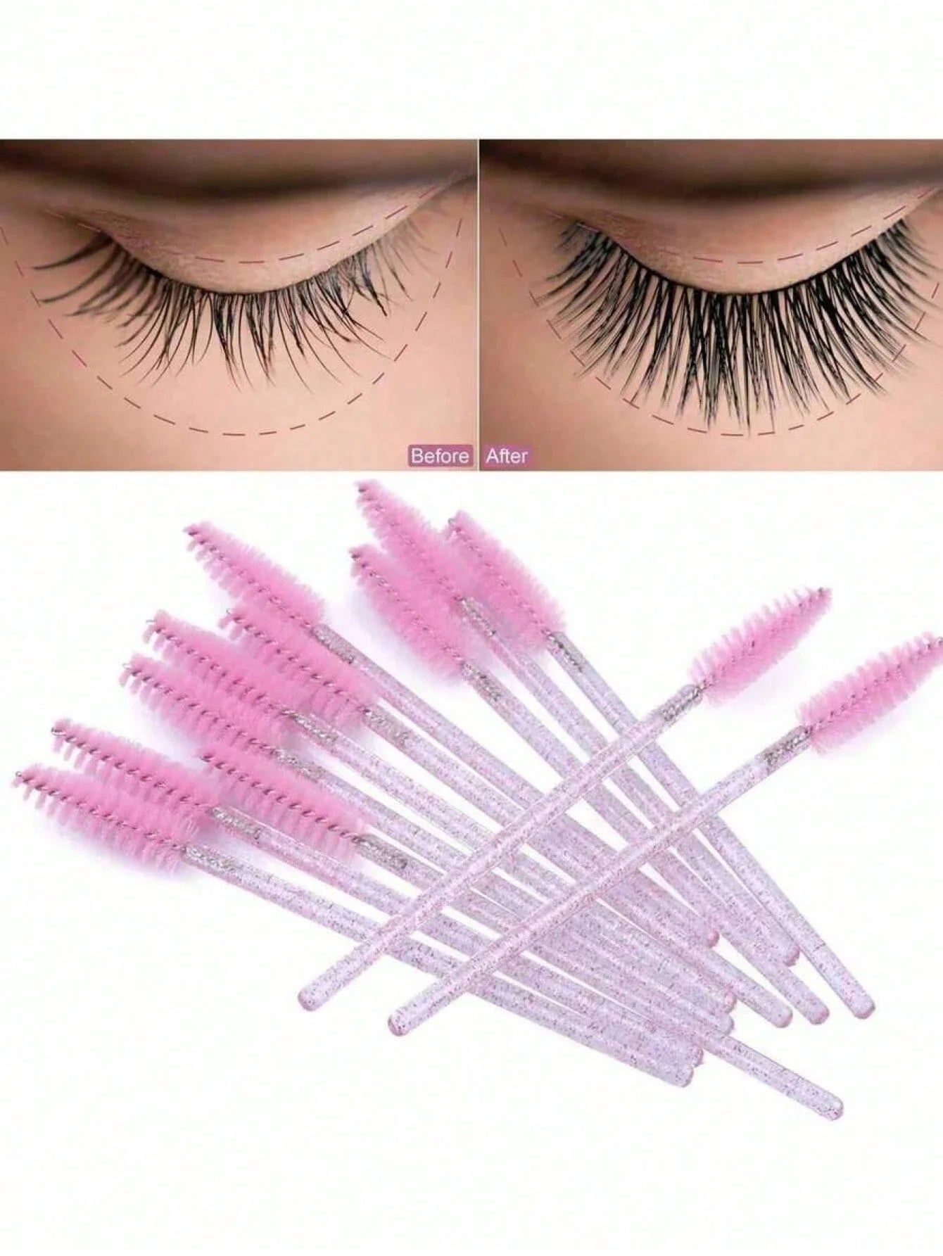 100PCS Crystal Pink Eyelash Brushes, Mascara Wands With Container, Bendable Disposable Eyebrow Spoolies, Lash Brush For Lash Extensions, Eyebrow Spoolie, Castor Oil Brushes,Eyebrow Brush,Eyeshadow Brush,Spoolie,Spoolie Brush