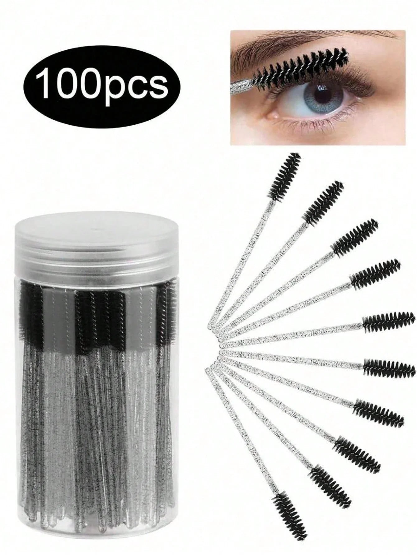 100PCS Crystal Pink Eyelash Brushes, Mascara Wands With Container, Bendable Disposable Eyebrow Spoolies, Lash Brush For Lash Extensions, Eyebrow Spoolie, Castor Oil Brushes,Eyebrow Brush,Eyeshadow Brush,Spoolie,Spoolie Brush