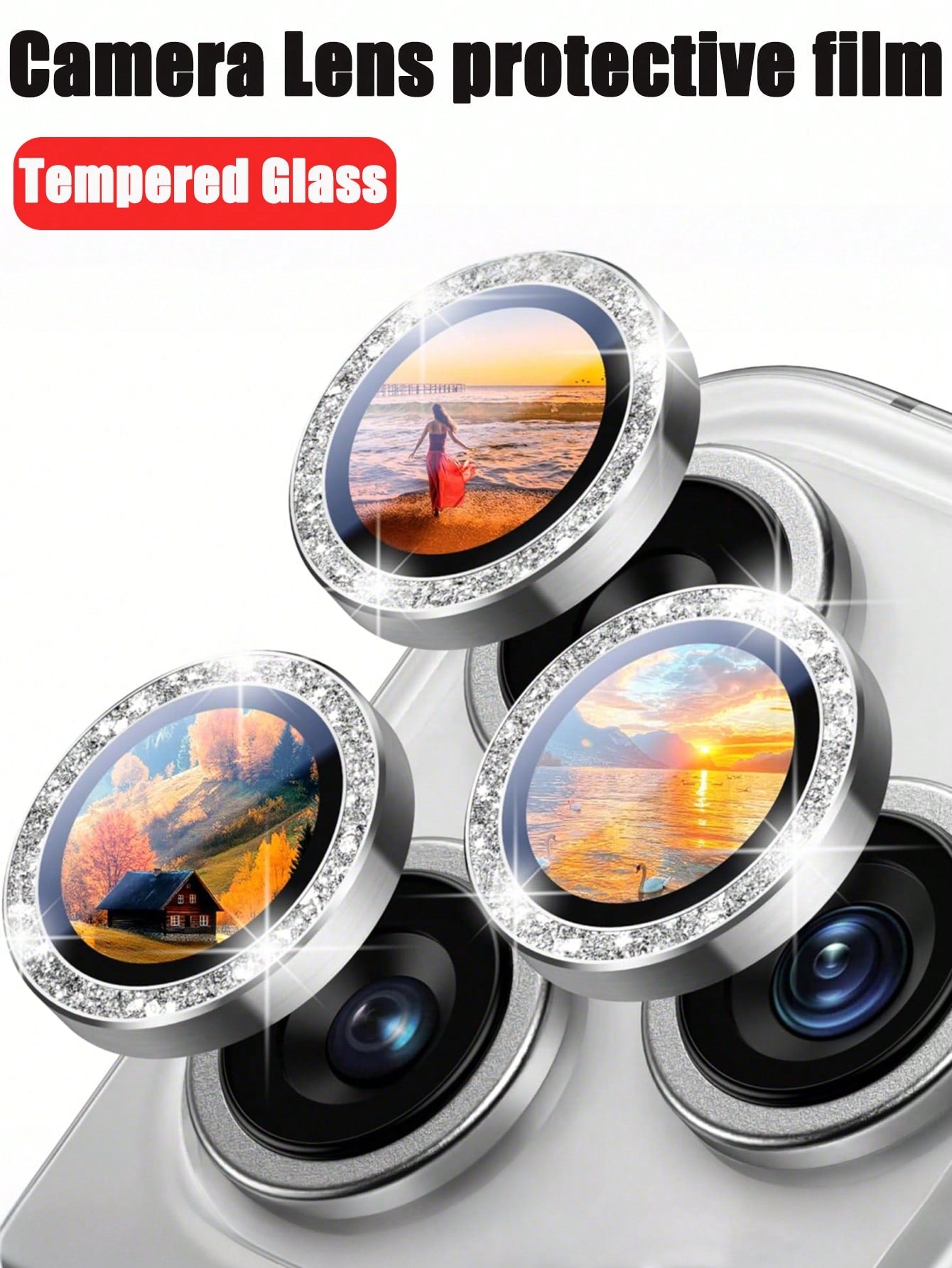 3pcs Compatible With IPhone17 16 15 14 13 12 11Plus Camera Lens Protection Film, Scratch Resistant Shiny Metal Ring, Women's Lens Protection Cover, Cute Lens Protection Accessories, Pink