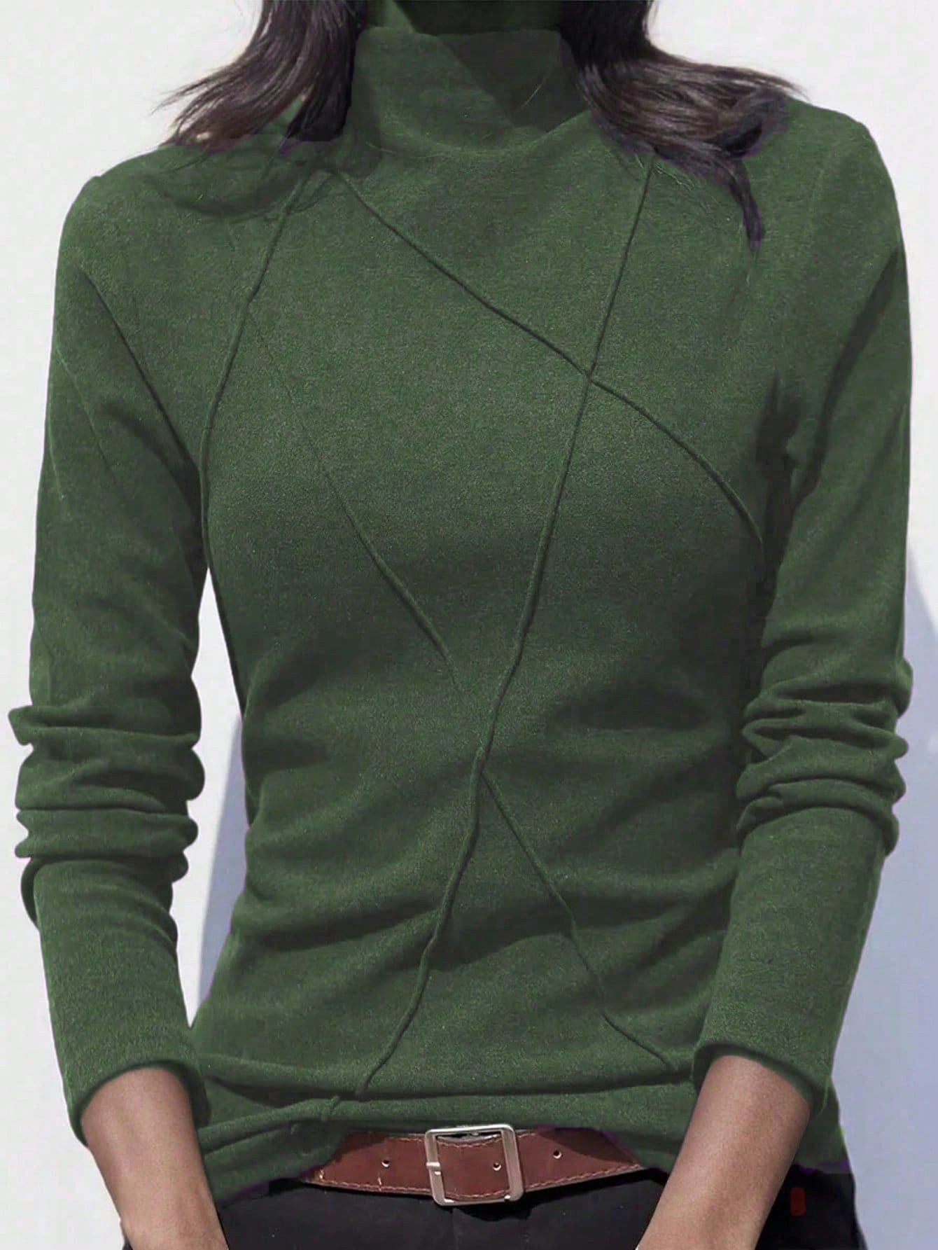 Velvet Patchwork Crew Neck Thermal Undershirt, Layering Top For Women, Autumn/Winter 2024