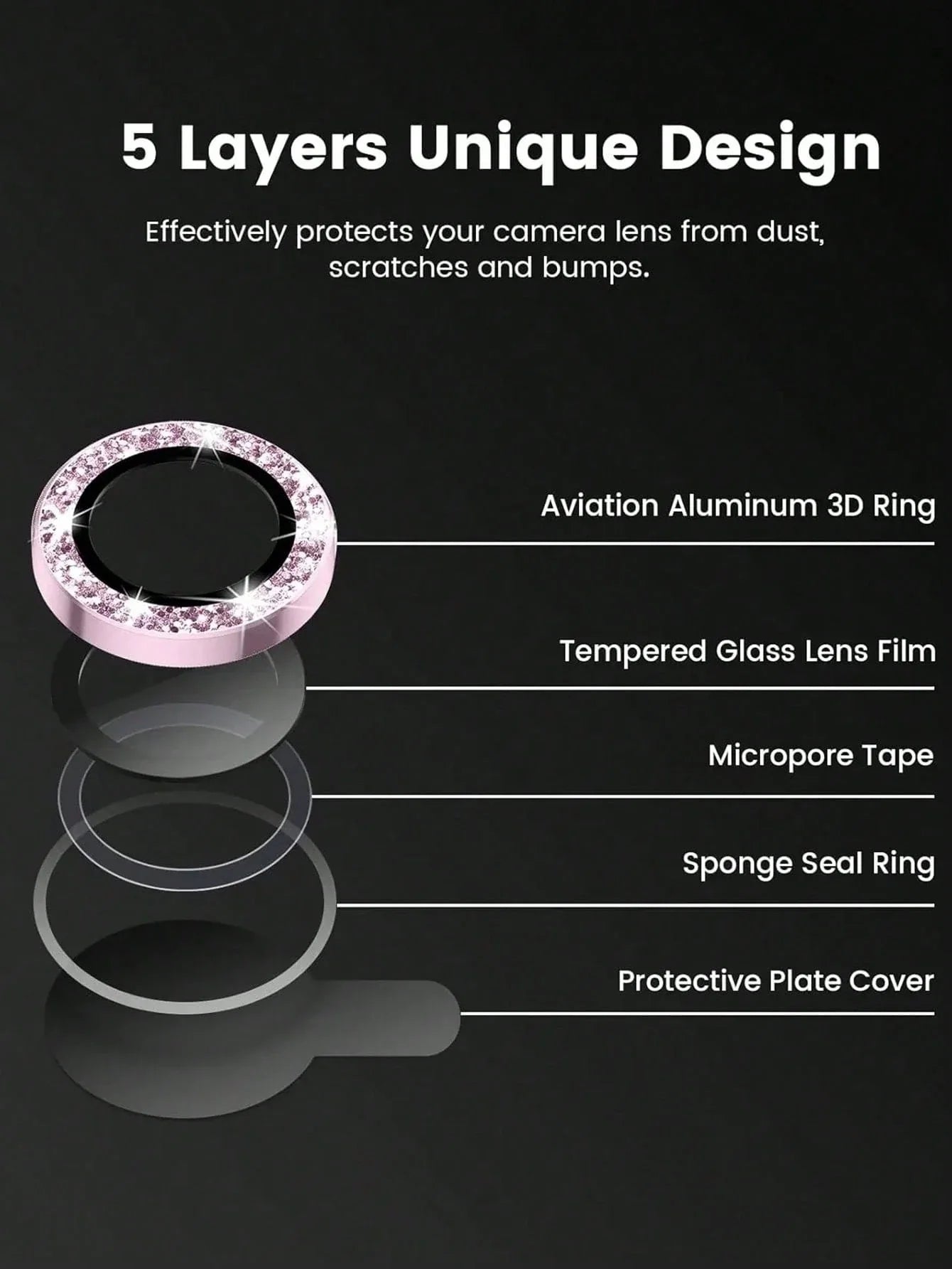 3pcs Compatible With IPhone17 16 15 14 13 12 11Plus Camera Lens Protection Film, Scratch Resistant Shiny Metal Ring, Women's Lens Protection Cover, Cute Lens Protection Accessories, Pink