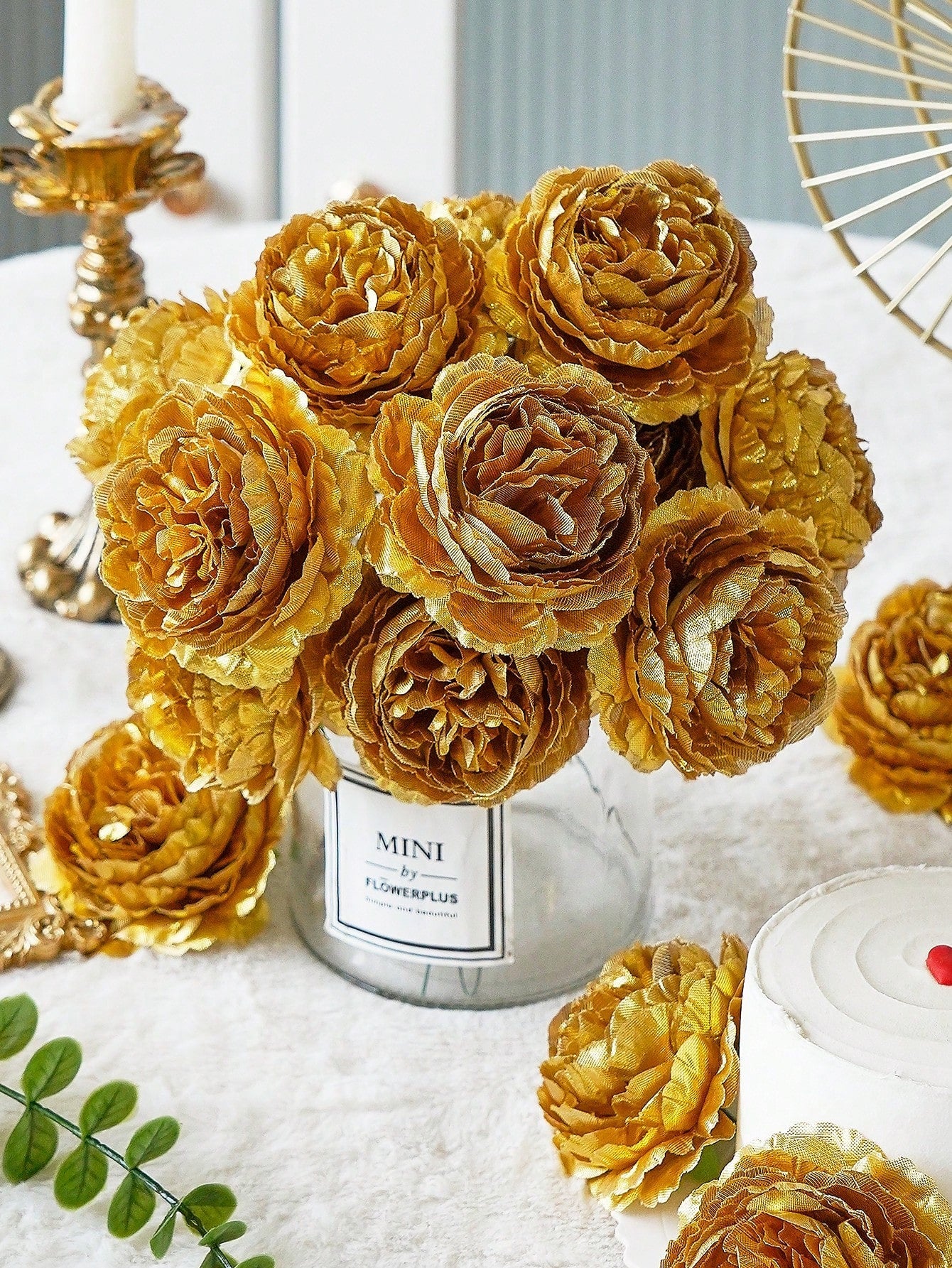 12/24pcs Artificial Peony Flowers Simulated Peony Flower Heads With Stems For Wedding Party Decoration, Cake Decoration And Home Living Room Table Centerpieces,Fake Plants,Fall Decor,Room,Desk,Garden Decor,Room Decoration Stuff