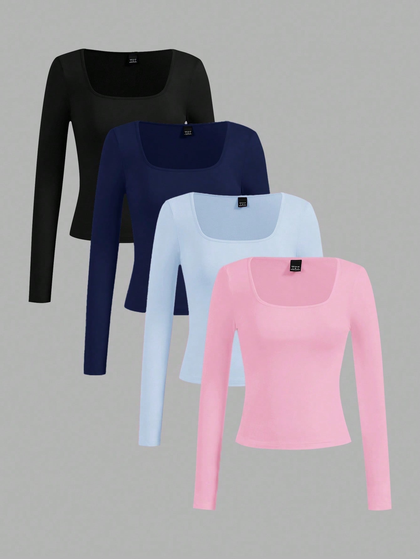 SHEIN Essnce 4pcs/Set Casual Solid Color Versatile Crew Neck Long Sleeve T-Shirts For Women, Suitable For Autumn/Winter,Fall
