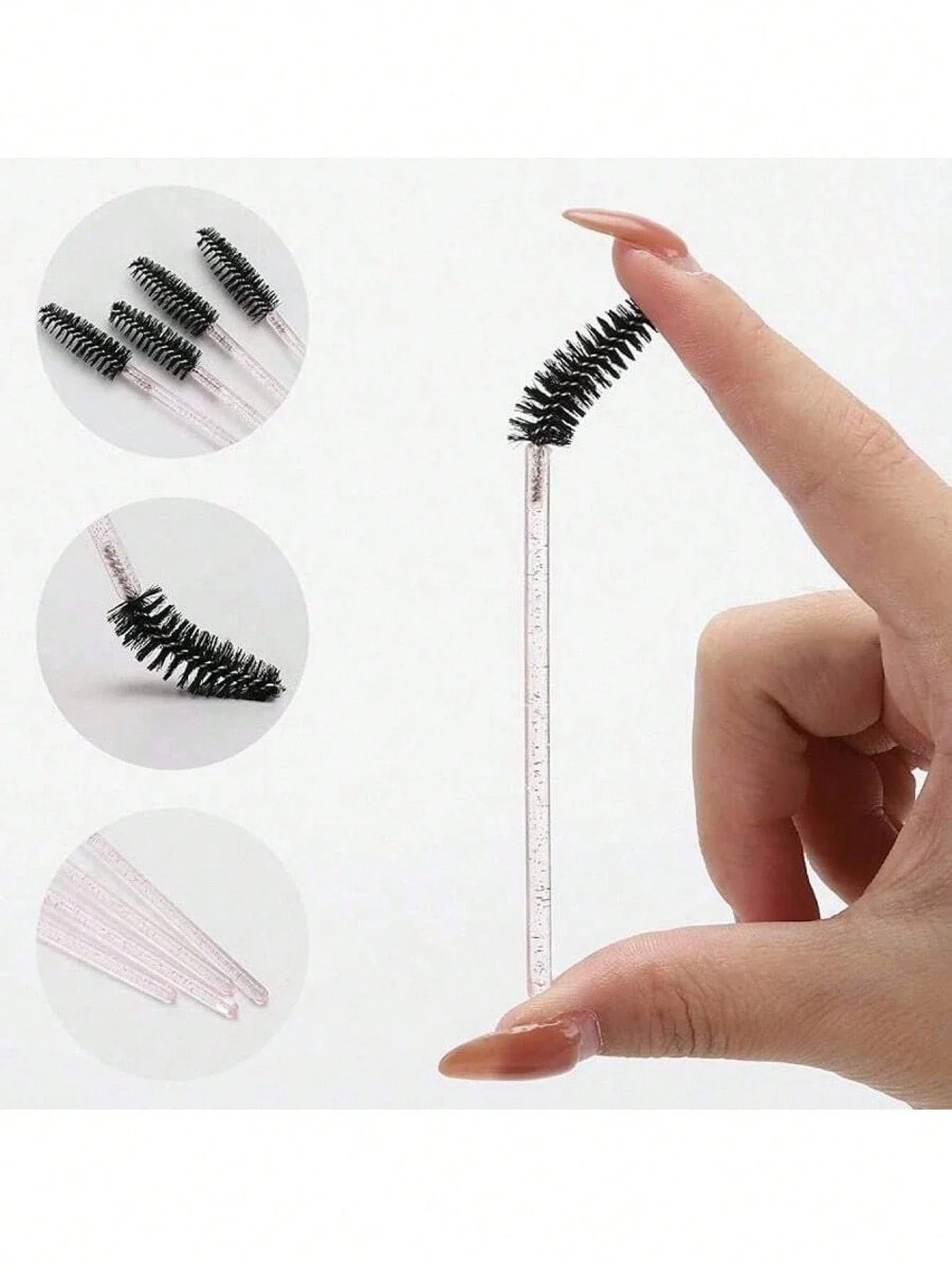 200/100/50/10 Mascara Brushes, Eye Black Stick With Container, Disposable Curved Eyebrow Brush, Eyelash Extension Brush, Eyebrow Brush, Castor Oil Brush (Crystal Powder),Eyebrow Brush,Eyeshadow Brush,Spoolie,Spoolie Brush