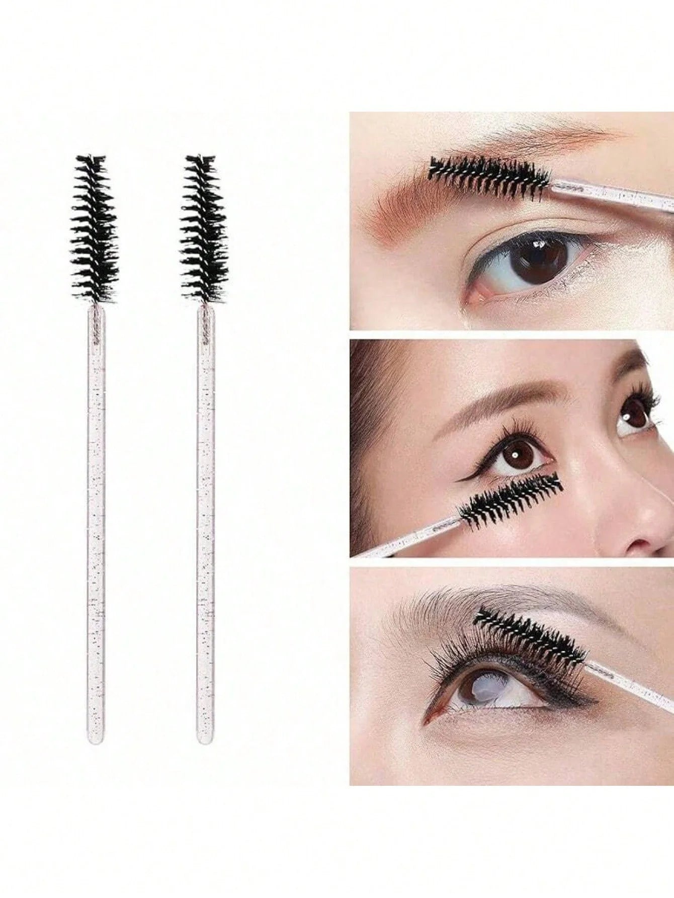 200/100/50/10 Mascara Brushes, Eye Black Stick With Container, Disposable Curved Eyebrow Brush, Eyelash Extension Brush, Eyebrow Brush, Castor Oil Brush (Crystal Powder),Eyebrow Brush,Eyeshadow Brush,Spoolie,Spoolie Brush